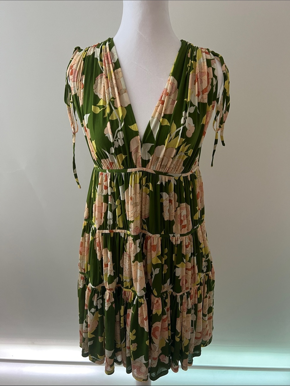 Rebecca Taylor Olive Green Floral-Trim Dress